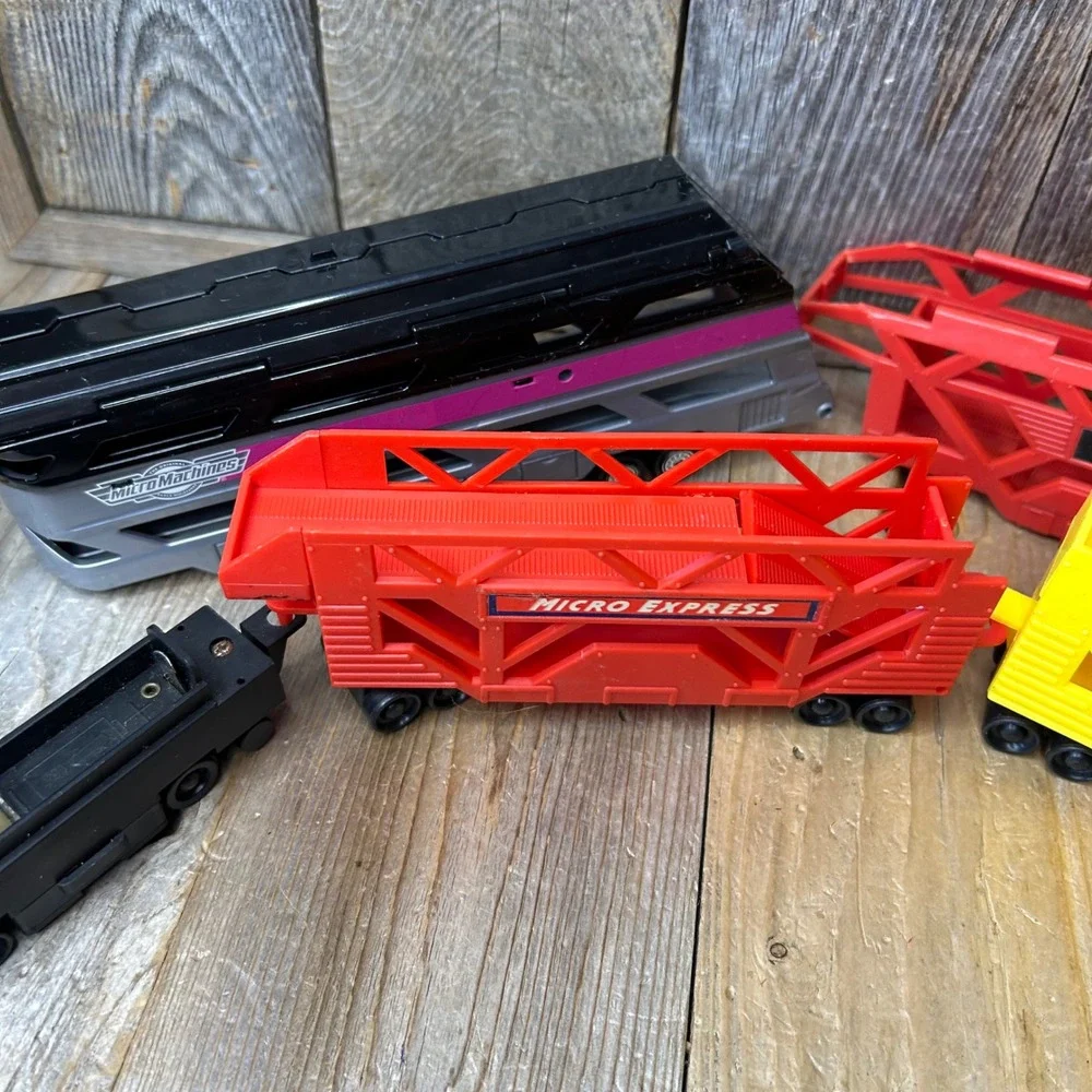 Micro Machines Micro Express Train Set Galoob Vintage Auto Transport Lot 4pc